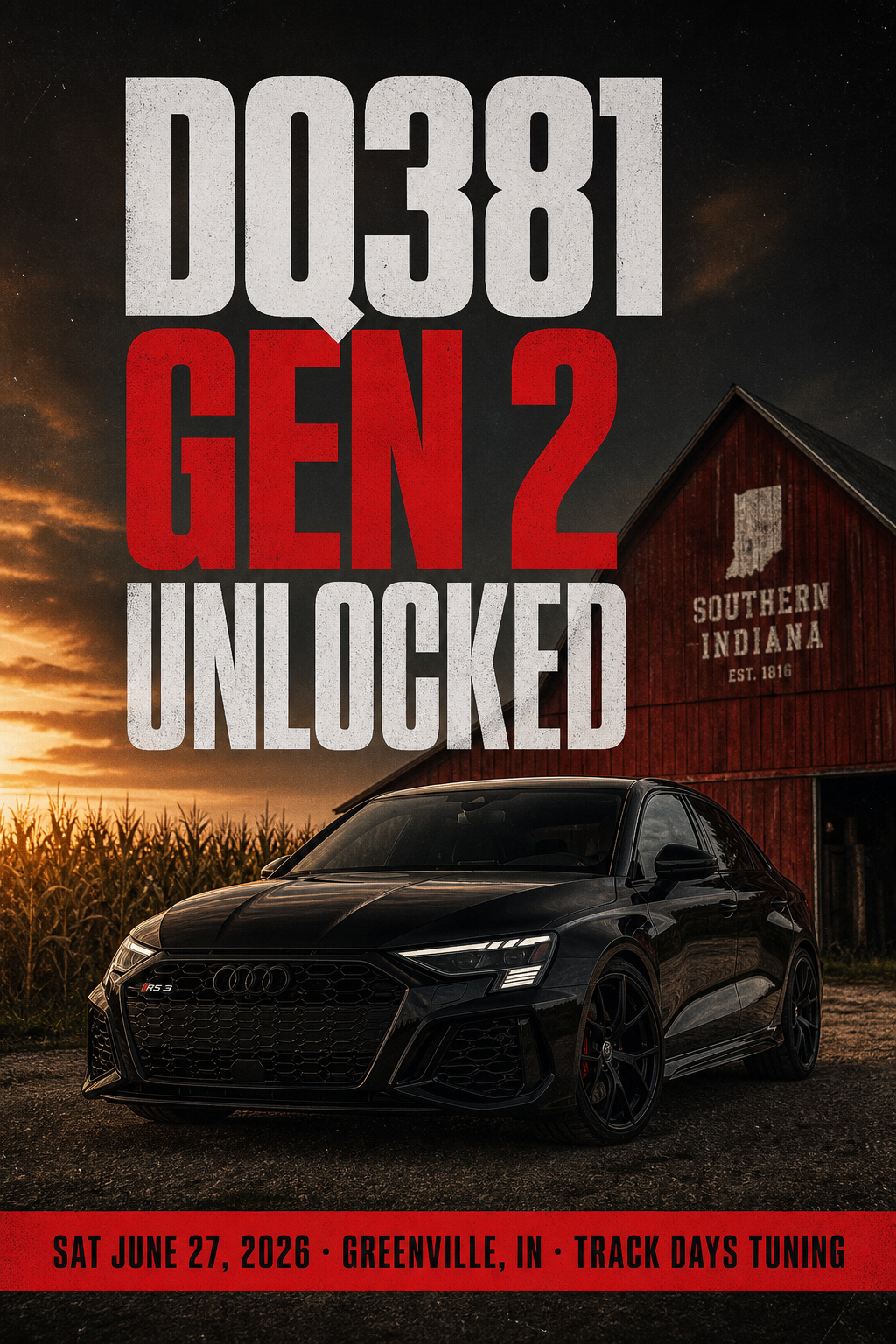 Facebook Story poster for the DQ381 Gen 2 Greenville, IN event
